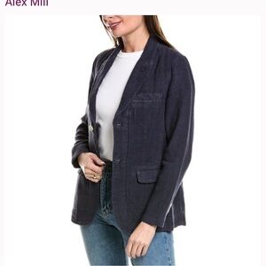 Alex Mill 100% Linen Boy Blazer Navy Blue Relaxed Single Breasted Jacket XSmall